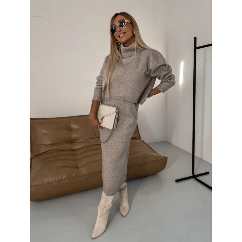 Ensemble deux-pièces en maille, style élégant et décontracté.