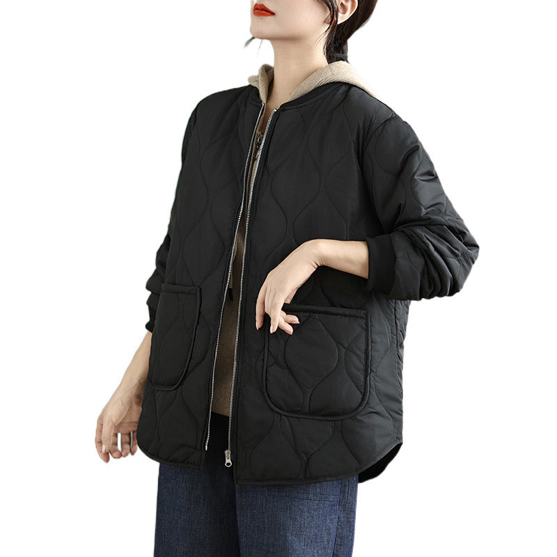 Manteau en coton à col rond, style décontracté, grande taille