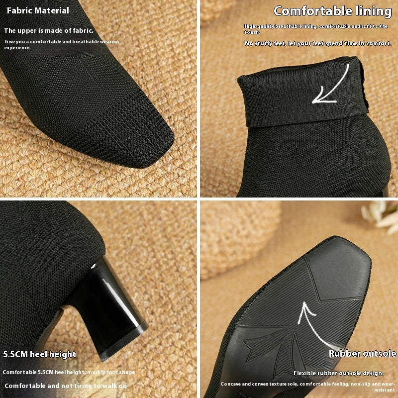 Bottines Chaussettes à Talons Épais