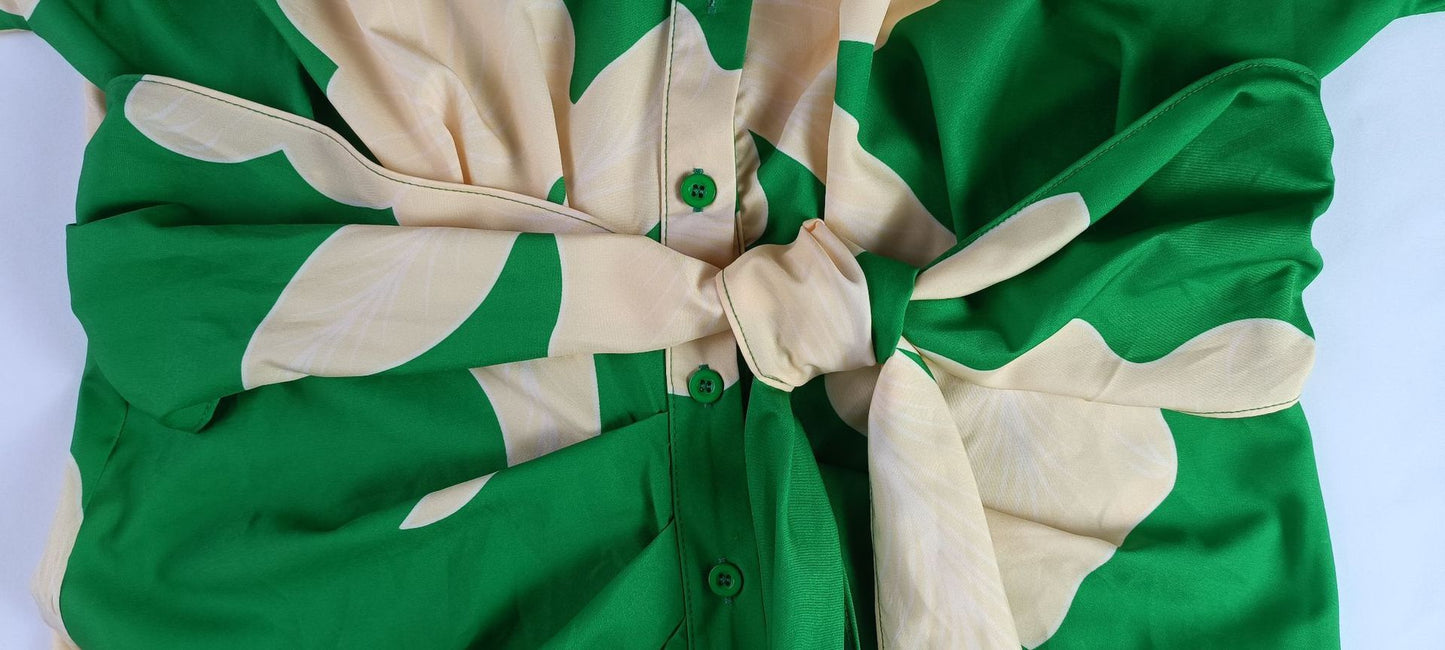 Robe chemisier midi drapée à nouer