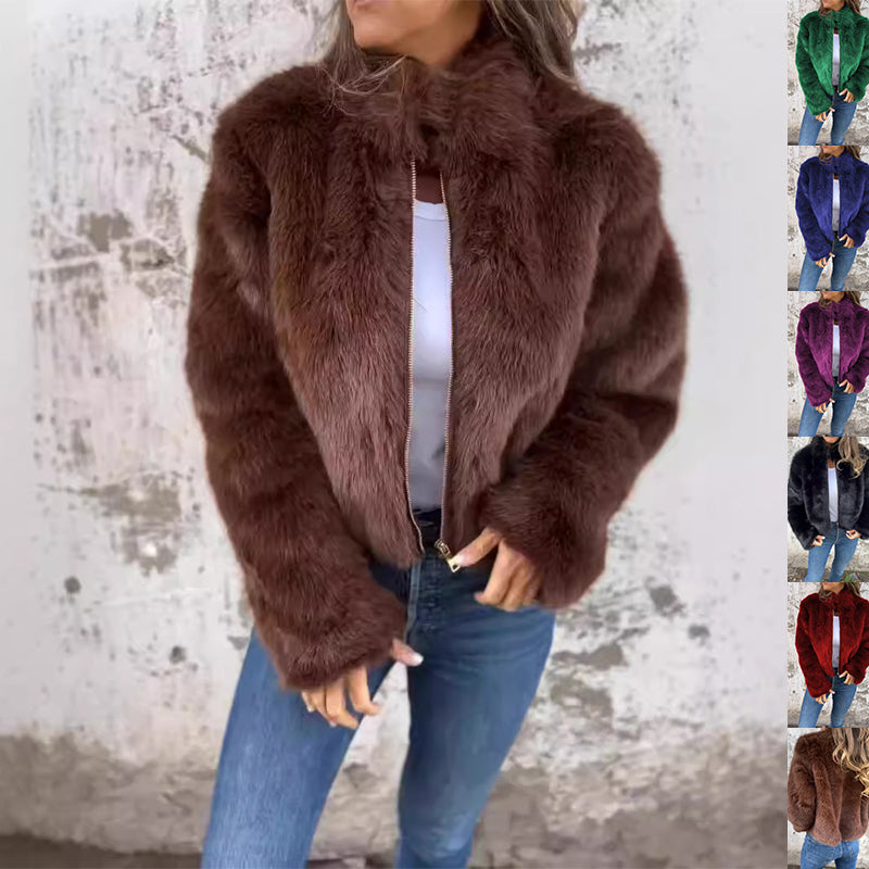 Veste Peluche Chic Col Montant Femme