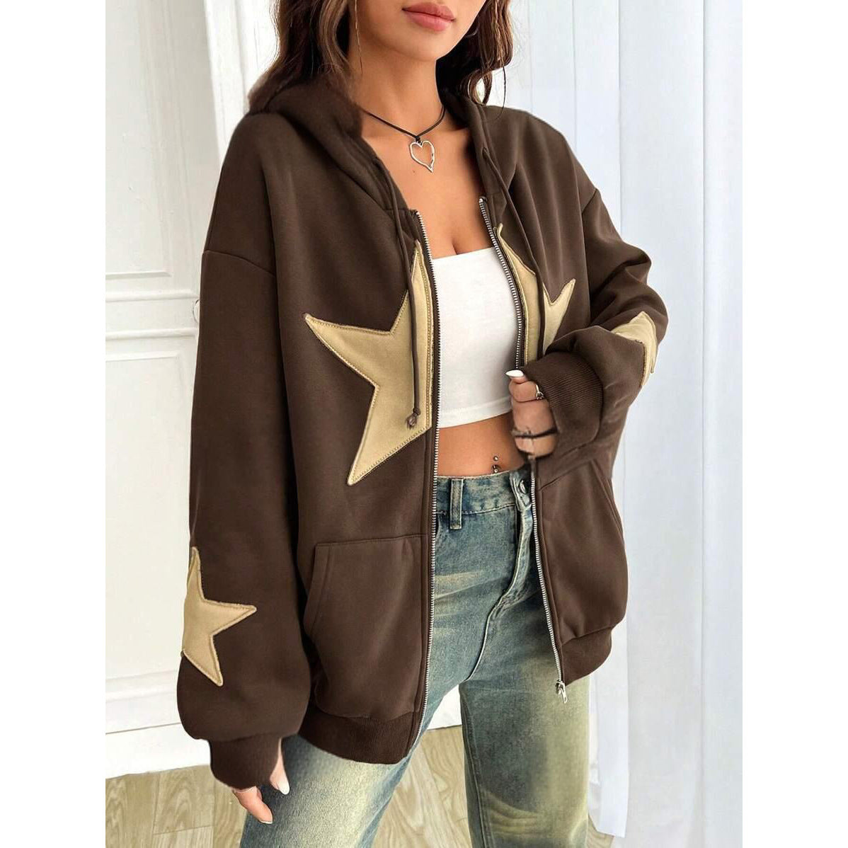 Veste cardigan à capuche pour femme, coupe ample