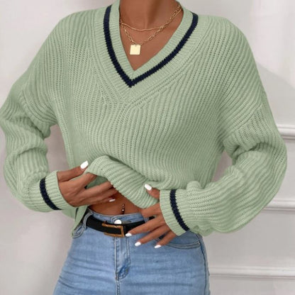 Pull Décontracté à Manches Longues en Patchwork Contrasté