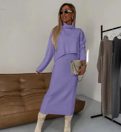 Ensemble deux-pièces en maille, style élégant et décontracté.