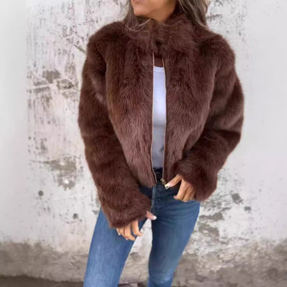 Veste Peluche Chic Col Montant Femme